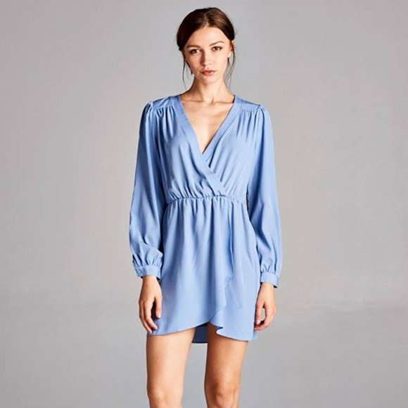 Honey Punch 'That's a Wrap' Blue Floral Dress - Picture 4 of 8